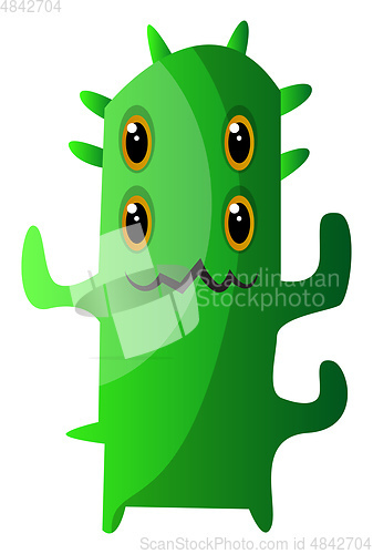 Image of Four-eyed green monster with thorns illustration vector on white