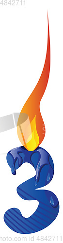 Image of Blue number three in flame illustration vector on white backgrou