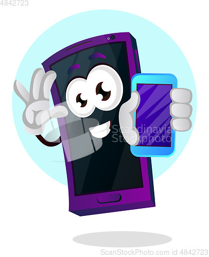 Image of Mobile emoji holding a smartphone illustration vector on white b