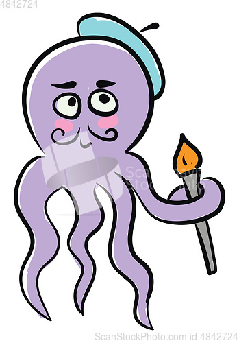 Image of Funny-looking octopus emoji disguised as an artist  vector or co