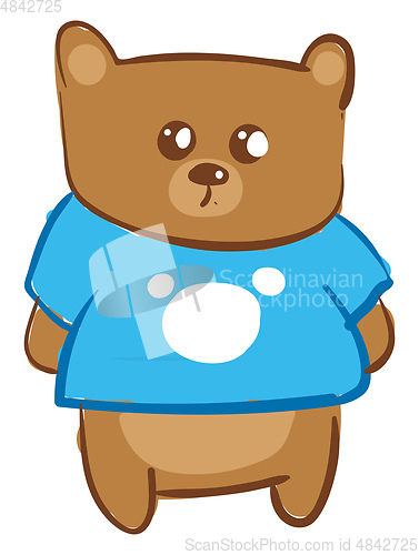 Image of A cute teddy bear in blue shirt vector or color illustration