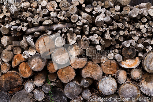 Image of Stacked wood pine timber for construction building