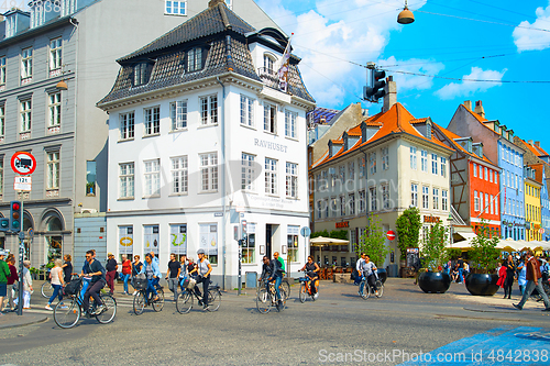 Image of People walking cycling street Copenhagen