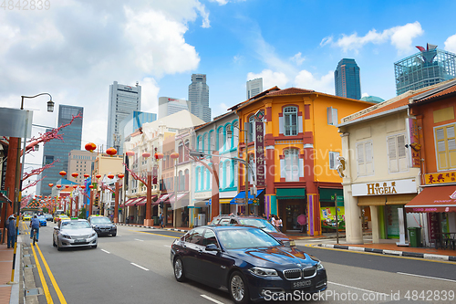 Image of Traffic in Chinatown Singapore road 