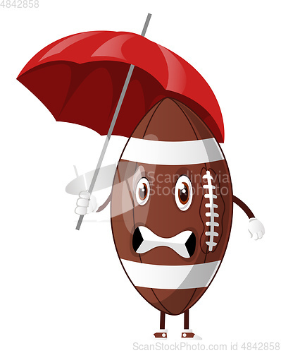 Image of Rugby ball is holding an umbrella, illustration, vector on white