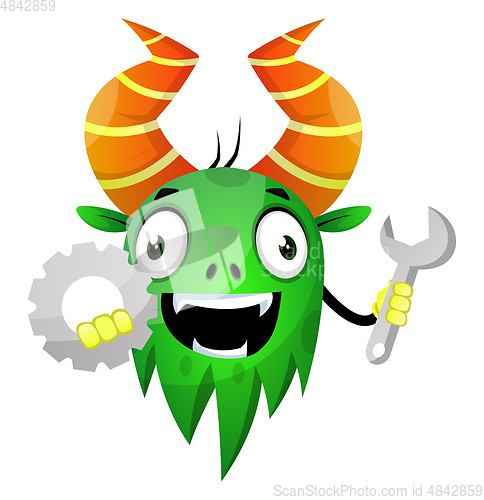 Image of Monster with wrench, illustration, vector on white background.