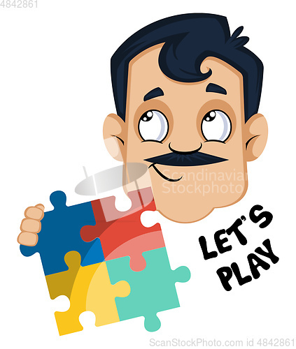 Image of Man is holding puzzle, illustration, vector on white background.