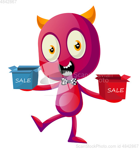 Image of Devil with bow on sale, illustration, vector on white background