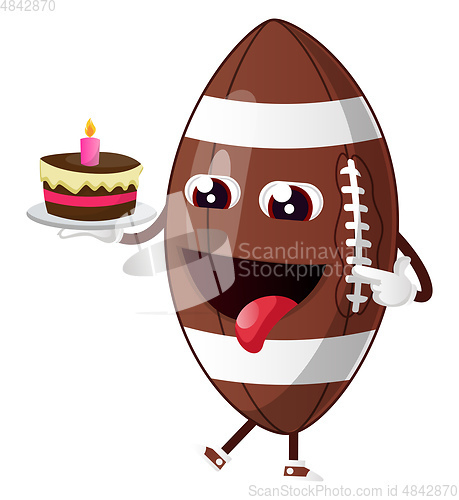 Image of Rugby ball eating cake, illustration, vector on white background