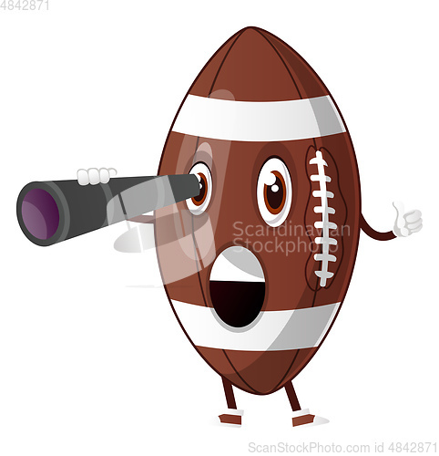 Image of Rugby ball is holding binoculars, illustration, vector on white 