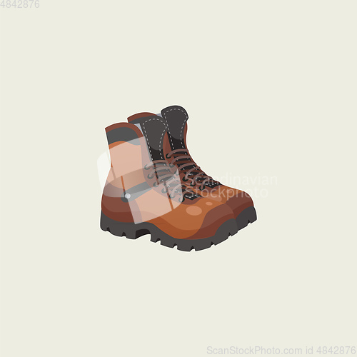 Image of Portrait of a pair of brown camping shoes over grey background v