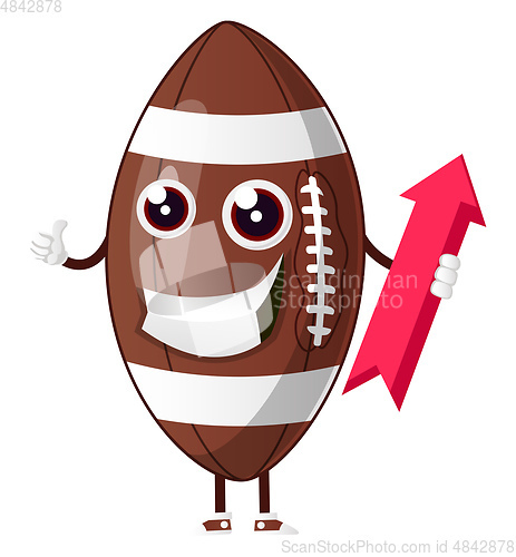 Image of Rugby ball is holding an arrow, illustration, vector on white ba