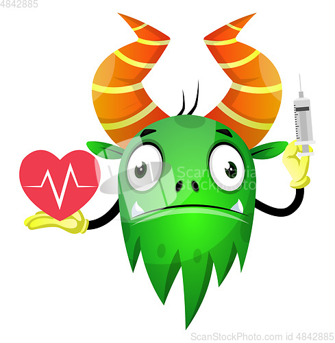 Image of Monster with injection, illustration, vector on white background