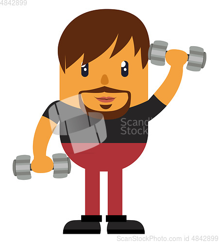Image of Man with weights, illustration, vector on white background.