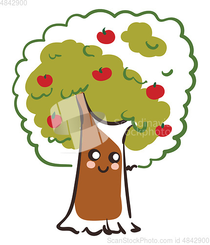 Image of A cute happy apple tree vector or color illustration