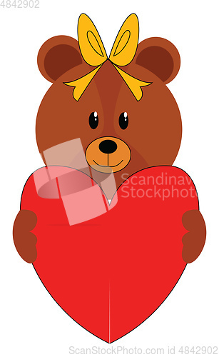 Image of Girl bear with head bow holding heart illustration vector on whi