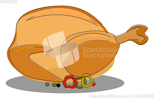 Image of A fully grilled chicken vector or color illustration