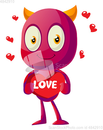 Image of Devil in love with big heart, illustration, vector on white back