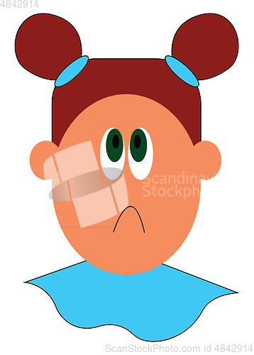 Image of A little sad girl in blue dress vector or color illustration