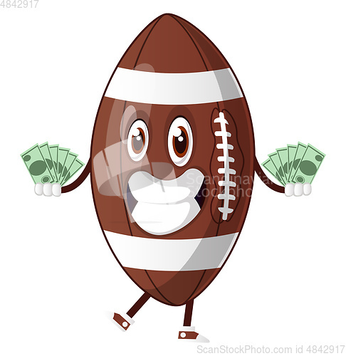 Image of Rugby ball holding money, illustration, vector on white backgrou