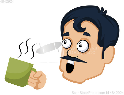 Image of Man is holding mug, illustration, vector on white background.