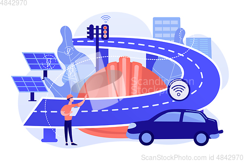 Image of Smart roads construction abstract concept vector illustration.