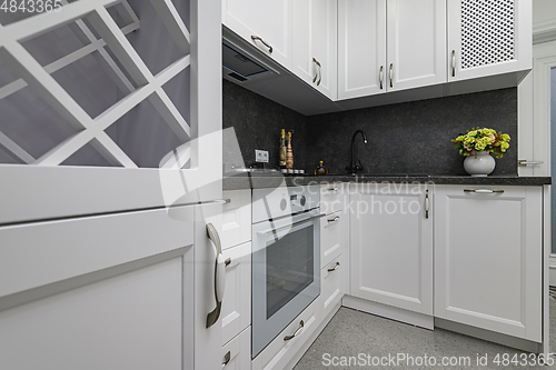 Image of Luxury well designed modern black and white kitchen