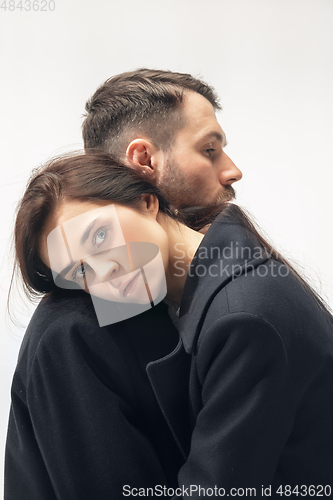 Image of Trendy fashionable couple isolated on white studio background