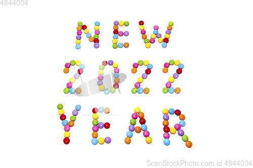 Image of NEW YEAR 2022 from multicolored sweets candy