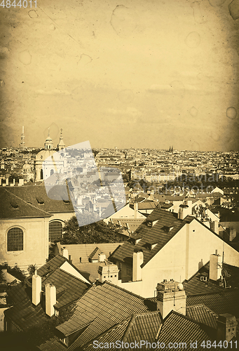 Image of Beautiful aerial view of Prague with effect of old photo