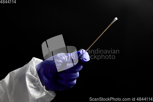 Image of doctor's hand in medical glove holding cotton swab