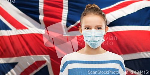 Image of teenage girl in mask over flag of united kingdom