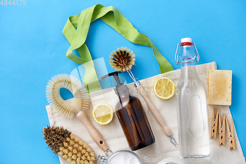 Image of natural cleaning supplies and canvas tote bag