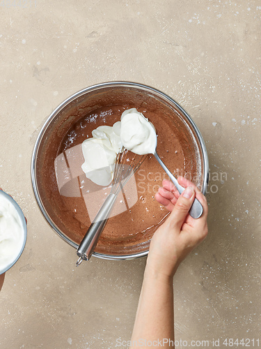 Image of chocolate cake dough making process