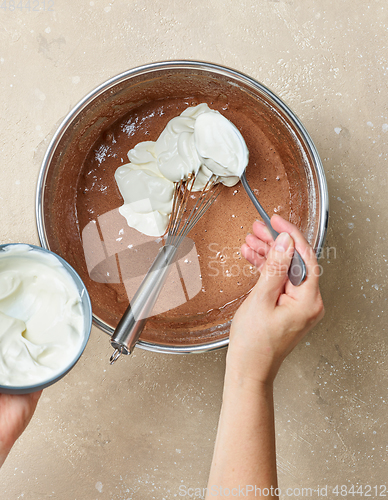 Image of process of making dough for chocolate cake