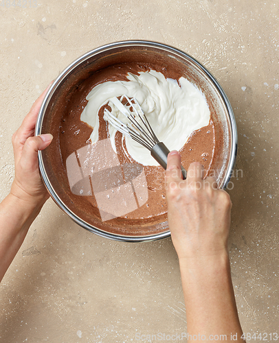 Image of chocolate cake dough making process