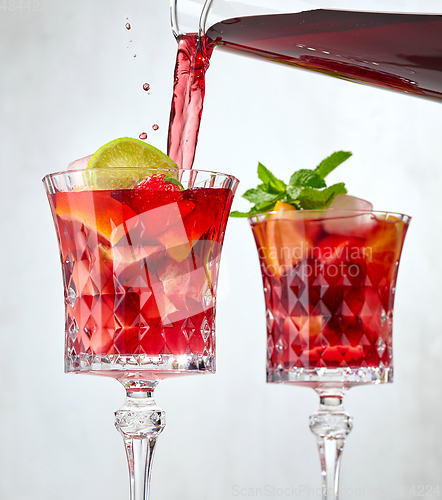 Image of red wine pouring into glass