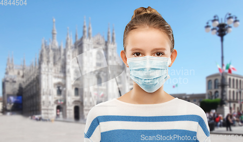 Image of teenage girl in mask over milano cathedral, italy