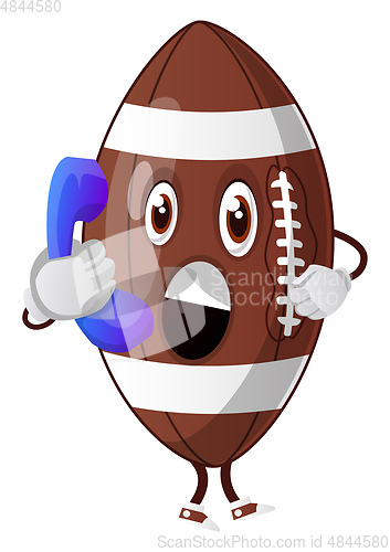 Image of Rugby ball is holding telephone, illustration, vector on white b