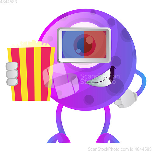 Image of Purple monster in cinema withy 3d glasses illustration vector on