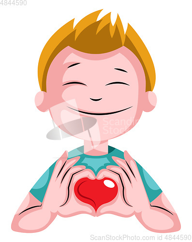 Image of Blonde boy with heart illustration vector on white background