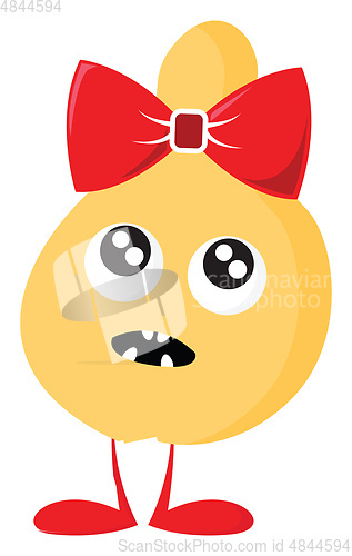 Image of monster with red bow vector or color illustration