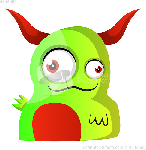 Image of Green monster with red horns illustration vector on white backgr