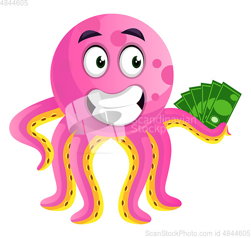 Image of Octopus hodling money illustration vector on white background