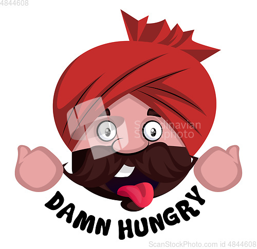 Image of Man with turban is feeling hungry, illustration, vector on white