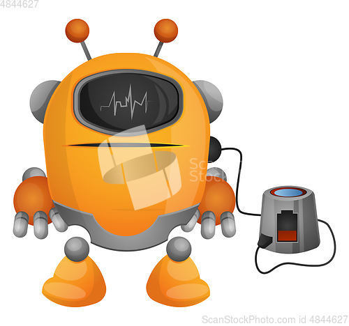 Image of Cartoon robot on the charger illustration vector on white backgr