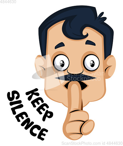 Image of Man is is showing keep silence gesture, illustration, vector on 