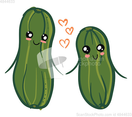 Image of Two cucumbers in love illustration vector on white background 
