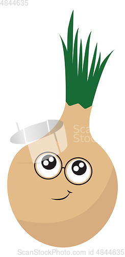 Image of Onion with green leaves vector or color illustration