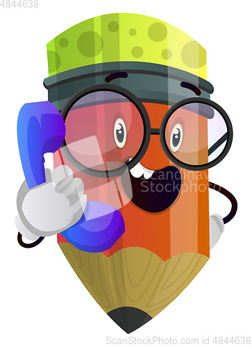 Image of Red pencil wearing glasses and talking on the phone illustration